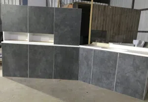 كاونتر خشب MDF ارضي وملحق قياس متر ونص وسنك متر و20 مرمر