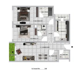 2BHK - شقه من غرفتين + بلكون مطله على الجنوب