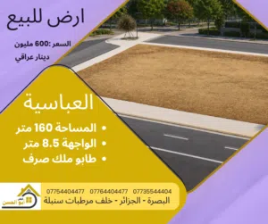 ارض للبيع في منطقة العباسية مساحتها 160 متر