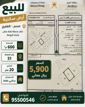 أرض للبيع في منطقه الفليج/ صحم