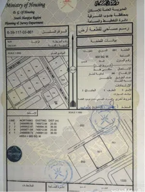 ارض للبيع ولاية صور الغليلة 900 م2