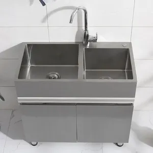 Stainless Steel Kitchen Double Bowl Sink Cabinet with Standard material SS 304 AISI