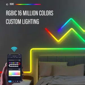 RGBIC LED مصباح حائط ذكي مزود بتقنية Bluetooth/Wi-Fi مع إمكانية التحكم في الموسيقى وتوقيت DIY ضوء لي