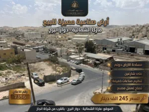 رقم الاعلان (7356) استثمر في قلب المنطقة الصناعية - أرض صناعات خفيفة في ماركا الشمالية!
