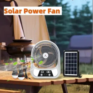 solar and rechargeable fans and light and 2 extra bulbs light and solar plants