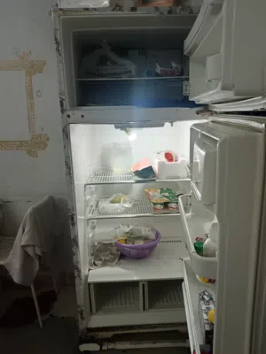 Large two-door refrigerator, Includes a one and a half person bed frame.