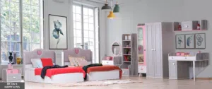 KIDS BEDROOM SET WITH 2 BED WITH MATTRESS WITH FITTING/غرف نوم مل اطفال مع دوشج مع ترکیب مجاني