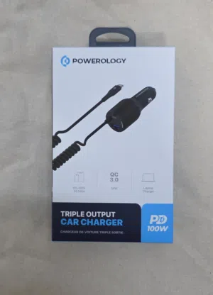 Powerology Car Charger With USB-C Cable Triple Output PD100w PCCSR016