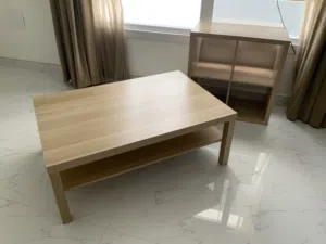 Used Ikea furniture shelving unit and coffee table