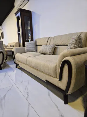 طقم كنب 7 مقاعد خشب خارجي زان داخلي سويد اسفنج دانلوب قماش وتر بروف