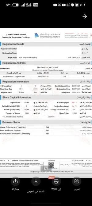 للبيع سجل تجاري مع خمس ماذونيات مقولات   مدفوعة جاهزة سجل يد ونظيف