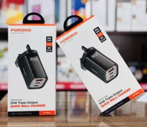 شاحن 65 واط جدراي PORODO 65W triple output QUICK WALL CHARGER UK PLUG