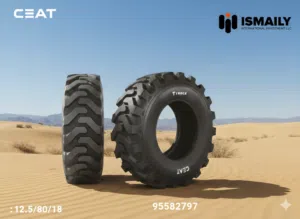 إطار CEAT هندي لـ JCB 3CX، مقاس 12.5/80/18، أداء شاق، ثبات عالٍ وضمان سنة.