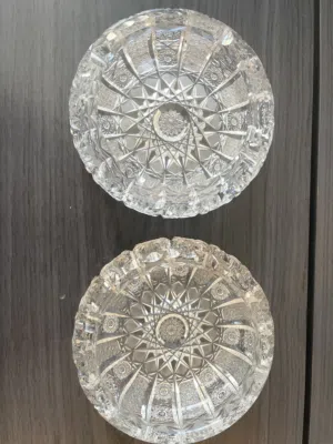 Antique bohemian crystal ashtray hand-cut .2 pieces