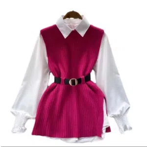 كنزة صوف مع قميص أبيض وكشاط ب 7 ألوان جذابة