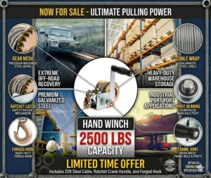 Heavy-Duty 2500 LBS Manual Hand Winch – Ultimate Pulling Power