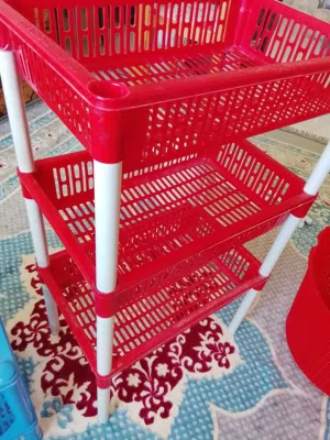 plastic shelves and bowls