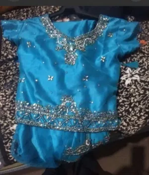 فستان بناتي لعمر 11 سنه لون ازرق هندي خرز