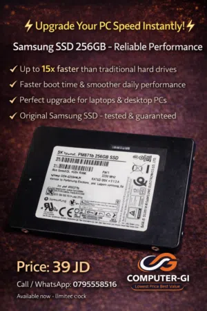 طور سرعة جهازك الآن!  SSD Samsung 256GB أصلي – أداء يعتمد عليه  أسرع من الهاردسك العادي بأكثر من