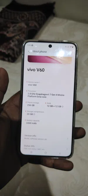 good condition vivo v60 5g 24+256gb good condition box charger cable available