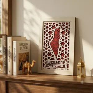 لوحة خريطة فلسطين - خشب مزخرف – تصميم تراثي فاخر 40 × 25 سم- توصيل مجاني