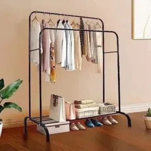 بنصف السعر ستاند ملابس معدني طبقتين ستاند متحرك إرتفاع 150 يتحمل اوزان 140kg