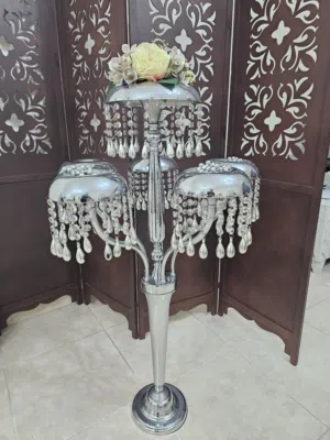 مزهرية فازه فضي وكريستال ومعدن ثقيل  ارتفاع متر
