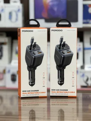 PORODO 65W car charger Dual شاحن سيارة retractable cable