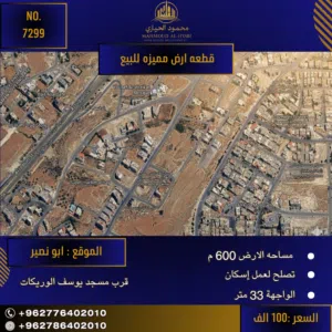 إعلان رقم (7299) فرصة استثمارية ذهبية للمطورين والمستثمرين في قلب أبو نصير!