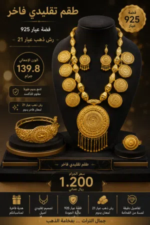 طقم فضه عيار 925 رش ذهب وزن ثقيل
