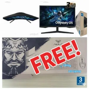 للبيع شاشة Odyssey G5 "شبه جديدة" مع كفالة طويلة + كيبورد وماوس AULA. شاشة سامسونج Odyssey G5 تحت ا