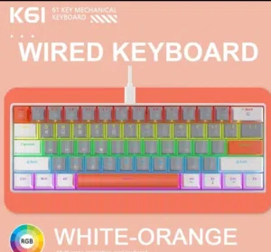 K61 61-Key Compact Wired Mechanical Gaming Keyboard with RGB Backlighting, 10 Lighting Modes, USB-C,
