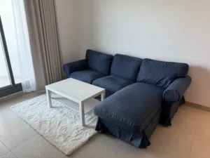 L shape sofa with its table and tv table and 2 high chairs in new condition