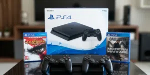 بلي 4 سليم (PS4 Slim) نظافة 100% مع كرتونته + يدّات 2 + ألعاب FIFA وأقراص أصلية