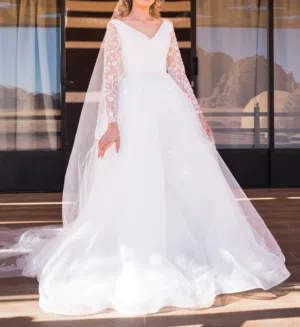 Elegant Wedding Dress 2024 Model with Sleeves + Long Veil (Like New Worn Once and Cleaned)