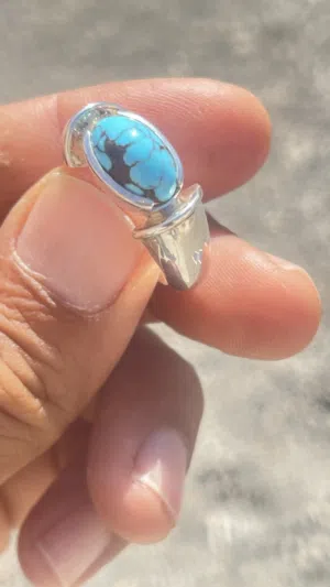 خاتم فضه مرصع بفيروز نيشابوري