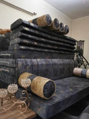 فراش عربي  جديد تفصيل 6 فرشات و6 مراكي و6 مساند اسفنج سكني ضغط 14