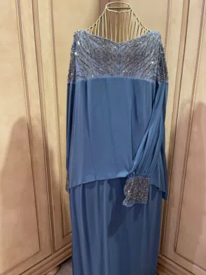 فستان سهره شيفون مشكوك لون تركواز المقاس 50 XXL السعر 45