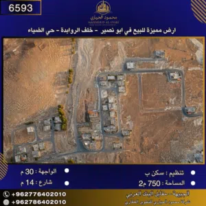 إعلان رقم (6593) أرض مميزة للبيع في أبو نصير – حي الضياء خلف الروابدة