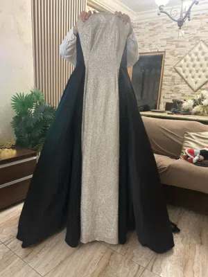 فستان سهرة فضي و أسود باكلس فخم شغل حفلات و أعراس راقي جدا
