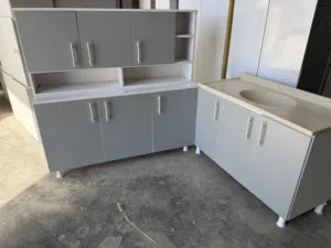 كاونتر خشب MDF ارضي وملحق قياس متر ونص وسنك متر و20 مرمر