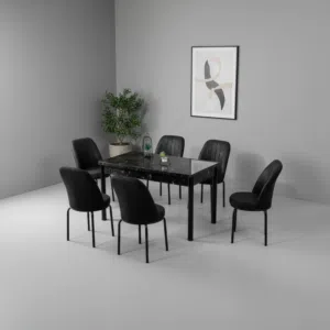 طقم طاولة طعام رخامي أسود فاخر مع 6 كراسي - DTT-158