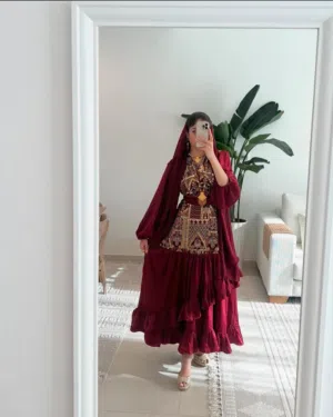 فستان فخم عنابي