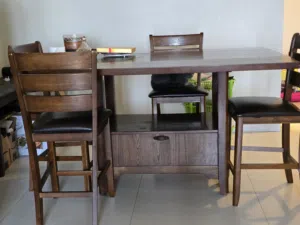 Wooden Dining Table Set with 4 Chairs + Storage