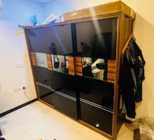 Bedroom Furniture Set (Matching Modern Wood/Black Finish)  Large Sliding Door Wardrobe