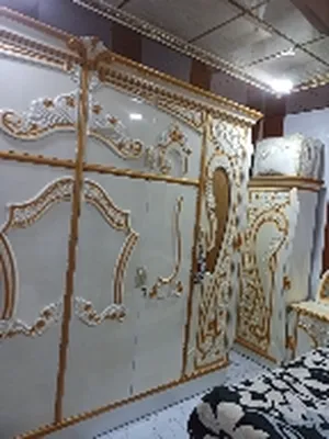غرفة نوم نجارة خشب عراقيه لون ابيض وذهبي م̷ـــِْن بغداد