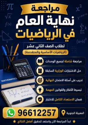 معلمة رياضيات  مراجعه نهاية العام للصف 12 اساسي ومتقدم