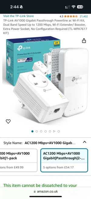 TP-Link AV1000 Gigabit Passthrough Powerline ac Wi-Fi Kit