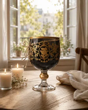 كأس ديكوري فاخر مصنوع من الزجاج عالي الجودة بتصميم أنيق وزخارف ذهبية راقية A luxurious decorative