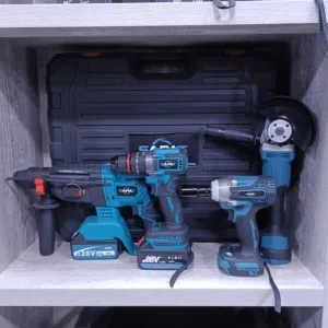 عدة SAPAT الصناعية الاحترافية 4 في 1 برشلس بدون فحمات مع بطاريتين 21 فولت وشاحن سريع في حقيبة أصلية